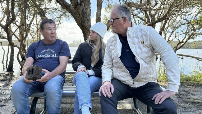 From left: Murray Nolan, Madi Walsh and Hedley Thomas helped search Lake Ainsworth, in northern NSW, for clues to Bronwyn’s disappearance. Picture: Sean Callinan