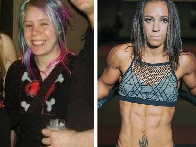 Jacqui Warnock before and after becoming a bodybuilder.
