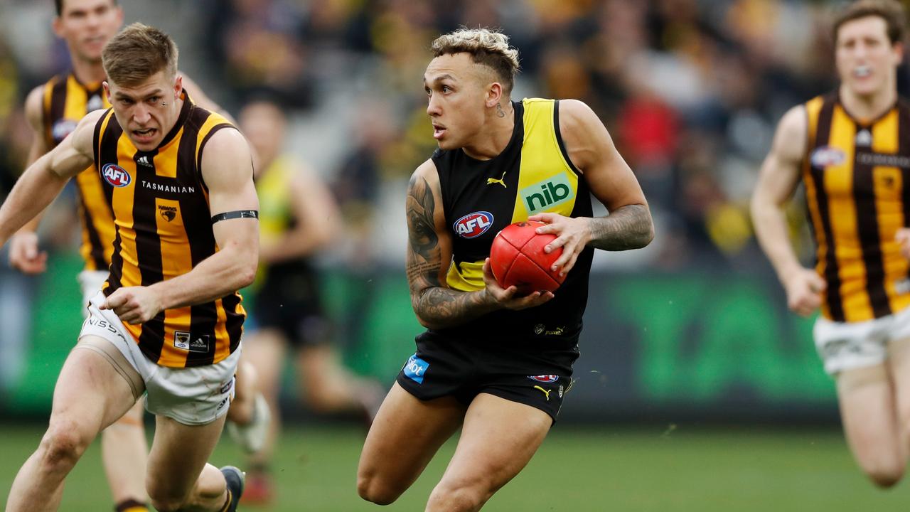 Shai Bolton at his elusive best. Picture: Dylan Burns/AFL Photos via Getty Images