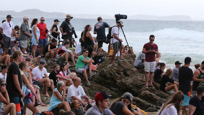 The crowd at the Round 2 of the Quiksilver Pro at Snapper Rocks on Sunday. Picture: Jerad Williams