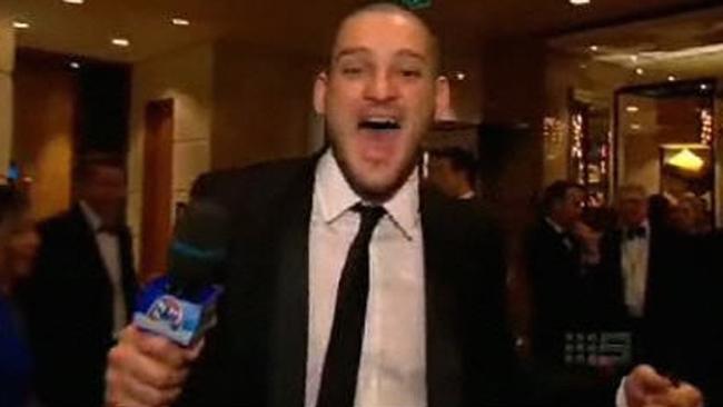 Video image of drunken footballer Brendan Fevola behaving badly at Brownlow Medal award ceremony in Melbourne while working for Channel 9.