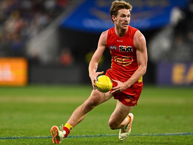 PERTH, AUSTRALIA - MAY 12: Noah Anderson of the Suns in action during the 2023 AFL Round 09 match between the West Coast Eagles and the Gold Coast Suns at Optus Stadium on May 12, 2023 in Perth, Australia. (Photo by Daniel Carson/AFL Photos via Getty Images)