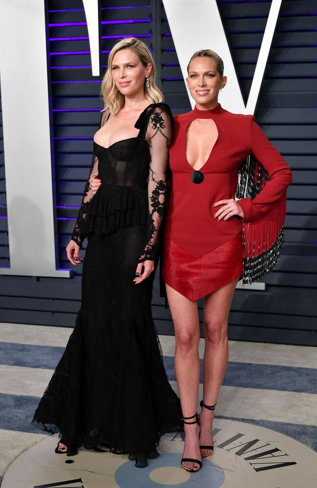 ‘Barely Famous’ star Erin Foster, right, with her sister Sara Foster, visited Georgia Louise’s pop-up spa in Beverly Hills ahead of the Vanity Fair Oscars party. Picture: AFP 