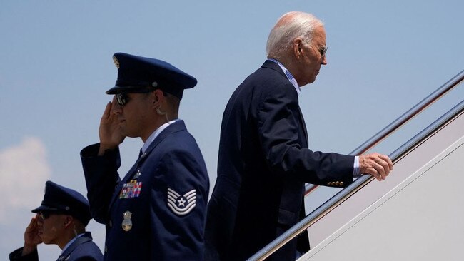 President Biden boarding Air Force One Friday for the trip to Wisconsin. Picture: Nathan Hoard/Reuters