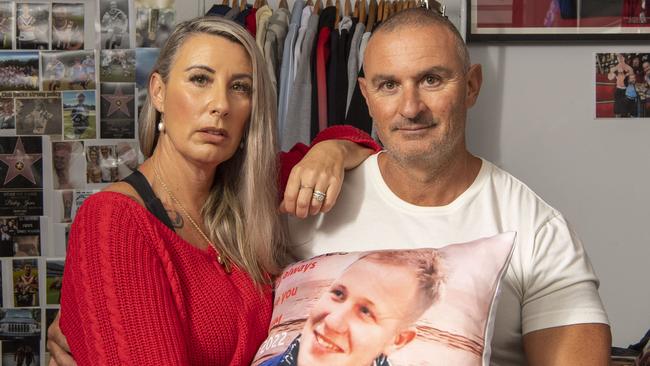 Bailey Jones’ parents, Carol and Lawrence Micallef in their Vincentia home. Picture: Simon Bullard.