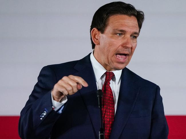 (FILES) Florida Governor Ron DeSantis speaks during an event on his nationwide book tour at Adventure Outdoors, the largest gun store in the country, on March 30, 2023 in Smyrna, Georgia. DeSantis, the leading Republican rival to Donald Trump, will announce his 2024 US presidential bid on May 24, 2023, during a live Twitter event with Elon Musk, a source familiar with his plans told AFP. "I will be interviewing Ron DeSantis and he has quite an announcement to make," Musk confirmed at a conference on Tuesday. (Photo by Elijah Nouvelage / AFP)