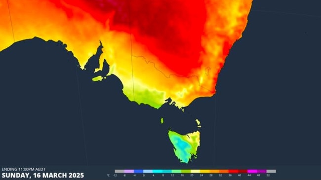 On Sunday the heat will dissipate in the south east but push up into NSW with the front. Picture: Weatherzone.