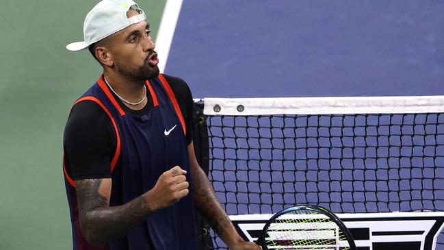 Nick Kyrgios put on a fine display in defeating JJ Wolf in straight sets. Picture: Getty Images/AFP