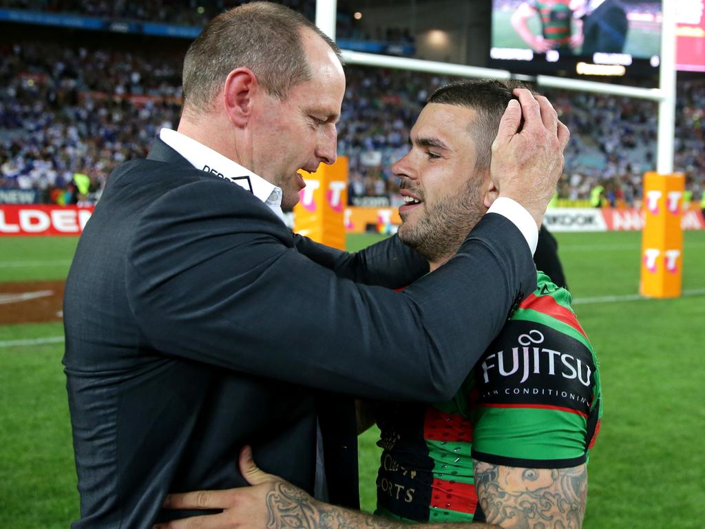 Adam Reynolds and Michael Maguire celebrate grand final glory. Picture: Gregg Porteous