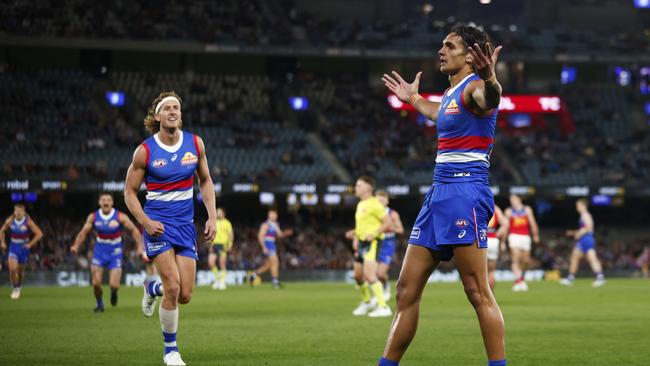 Jamarra Ugle-Hagan let the crowd know about it. Photo by Daniel Pockett/Getty Images.