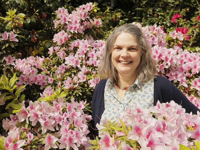 Air-quality expert Dr Fay Johnston from the Menzies centre amongst the Azaleas at the Royal Tasmanian Botanical Gardens. Picture: MATHEW FARRELL