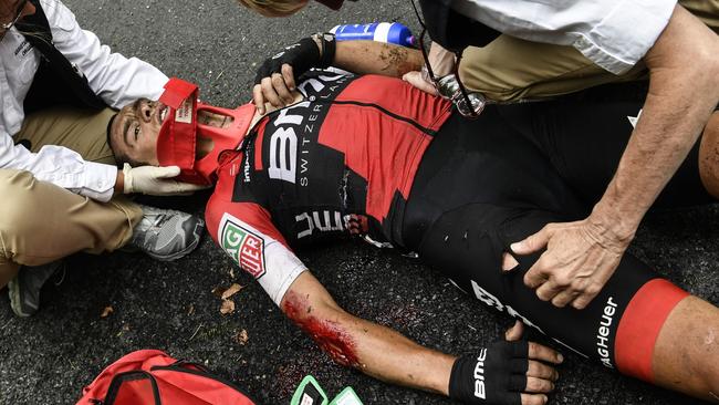 Richie Porte has crashed spectacularly out of the Tour de France on a treacherous and costly ninth stage.