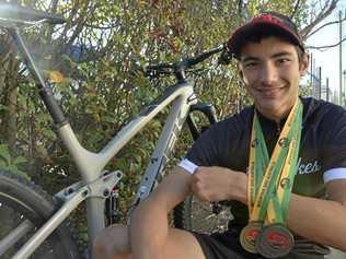 SILVER LINING: Highfields State High School student Jacson McNamara returned from the recent Mountain Bike Australia School's National Championships with two silver medals. The young Geham rider also won gold at the Australian Mountain Biking Championships earlier this year. Picture: Jason Gibbs