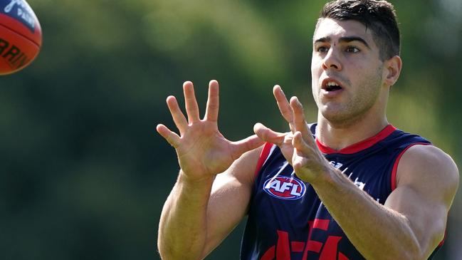 Christian Petracca of the Demons in action during a Melbourne Demons training session at Gosch's Paddock in Melbourne, Monday, January 27, 2020. (AAP Image/Sean Garnsworthy) NO ARCHIVING