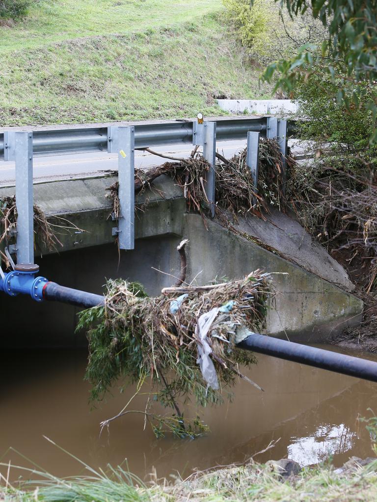 Flood damage at the intercection of White Water Track and Summerleas Road, Kingston. Picture: MATT THOMPSON