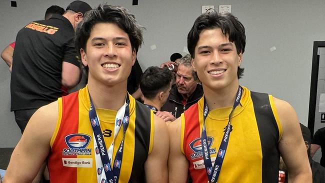 Josh Lai (L) and brother Sean helped Cheltenham lift its second successive flag. Picture: Cheltenham FNC