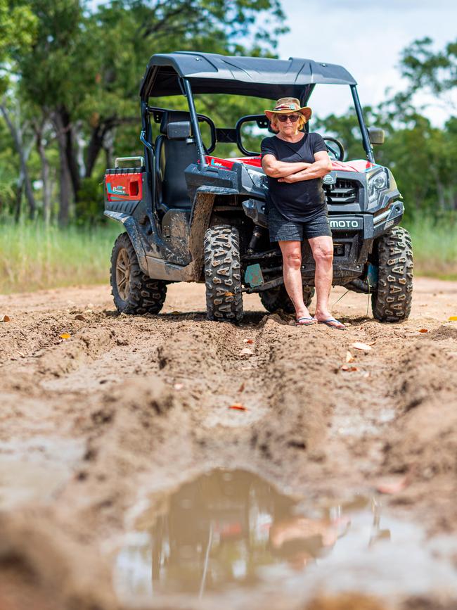 Darwin River resident Necia Sutton said Pipeline Rd had become inaccessible due to heavy downpours this wet season. Photograph: Che Chorley