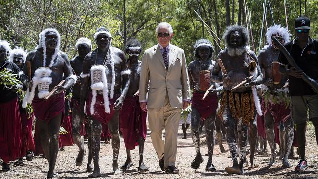 Prince Charles arrives for a Welcome to Country at Mt Nhulun in Gove, Arnhem Land, yesterday. Picture: AAP