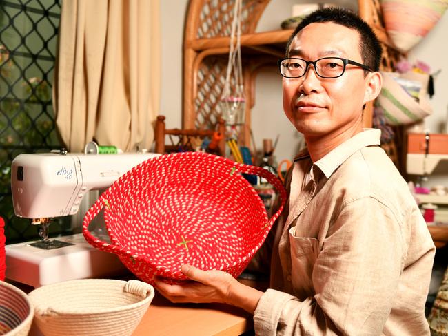 Sew That Coming creater Kwanho Jo is using upcycled and recycled material for his rope baskets. Picture: Alix Sweeney