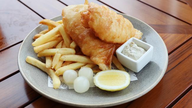 Pickled onions accompany fish and chips. Picture: Rebecca Michael