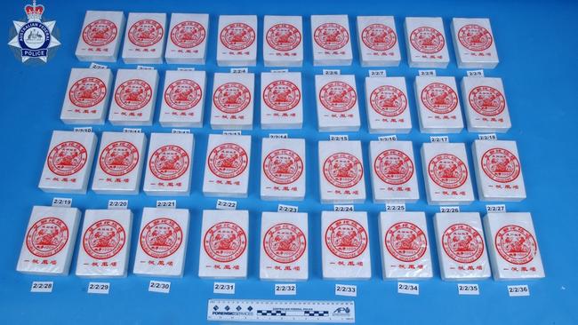 Pong Su drug bust: The heroin found by police had a distinctive logo on it and was believed to be from the Golden Triangle. Picture: AFP