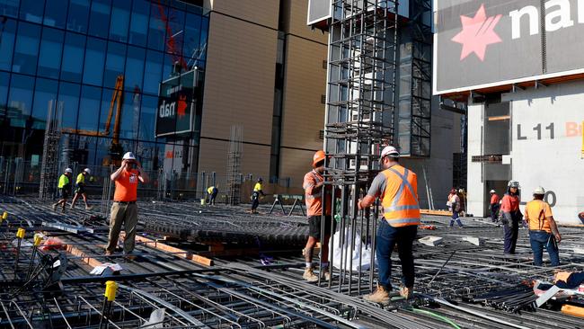 Workers in May 2019 begin work on 3 Parramatta Square where NAB is establishing its headquarters. Picture: Angelo Velardo