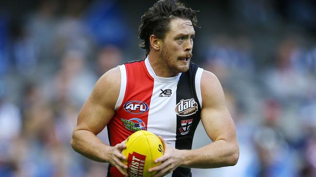 St Kilda’s Jack Steven charges forward. Picture: Michael Klein