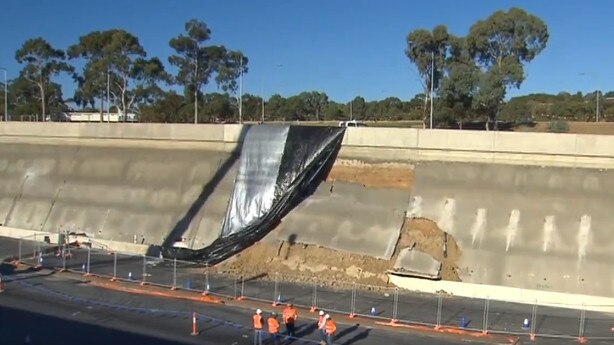 The Opposition wants an inquiry into the collapsed concrete barrier at the Darlington upgrade project. Picture: 7 News