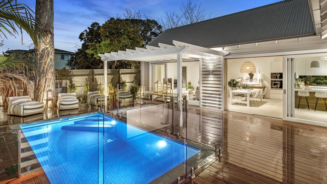 The pool and outdoor deck.