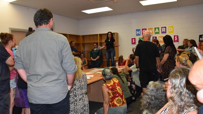 A community meeting calling for stronger laws to protect people and animals from dog attacks, held in Member for Nelson Gerard Maley's office in Howard Springs, drew a big crowd. Picture: Alicia Perera