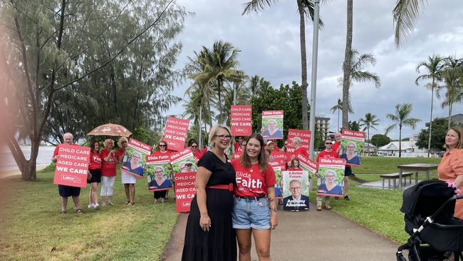 Elida Faith with daughter Tiana Lewis and a band of supporters. Picture: Alison Paterson