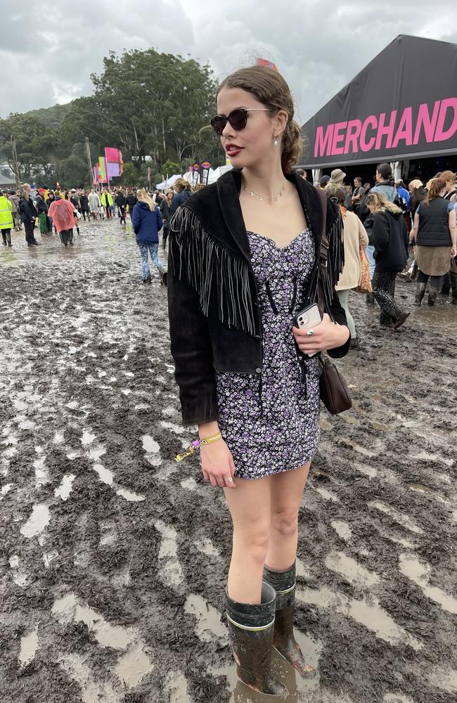 Splendour in the Grass mud reaches ankle deep. Picture: James Weir/news.com.au