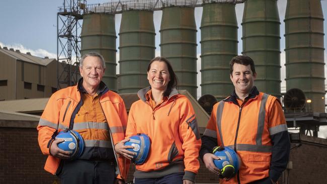 Nyrstar employees Project Contractor Supervisor Simon Saville, Environment Principal Kylie Veale and Graduate Electrical Engineer Brenton Lester. Picture: Chris Kidd