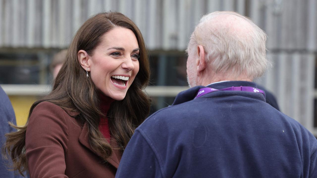 Britain's Catherine, Princess of Wales reacts as she is reunited with an old school teacher of hers following the tour of the National Maritime Museum Cornwall on February 9, 2023. Picture: Chris Jackson / POOL / AFP.