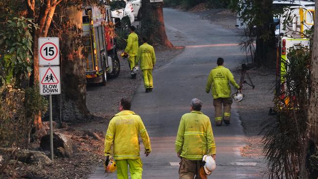 Crews at Binna Burra Lodge in the hinterland after devastating bushfires. Picture: Andrew Wills