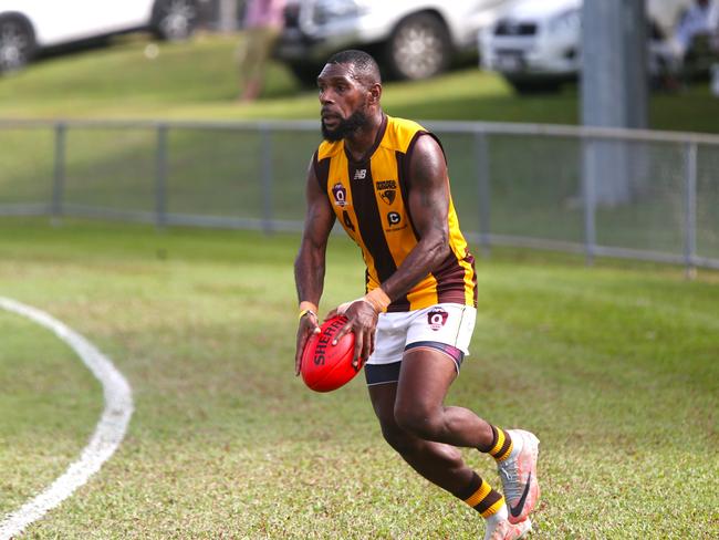 Pictured: David Topeni. Manunda Hawks v CTB Bulldogs Round 15 at Crathern Park. AFL Cairns 2024. Photo: Gyan-Reece Rocha