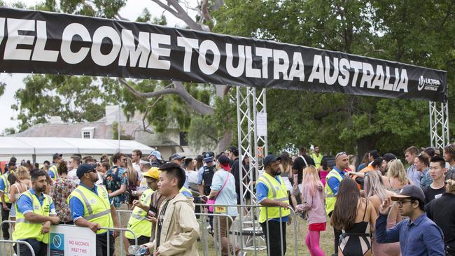 Taj Mickley has admitted to smuggling 12 MDMA pills into the Ultra Music Festival at Parramatta this year. Above is a generic picture from last year’s event. Picture: Damian Shaw