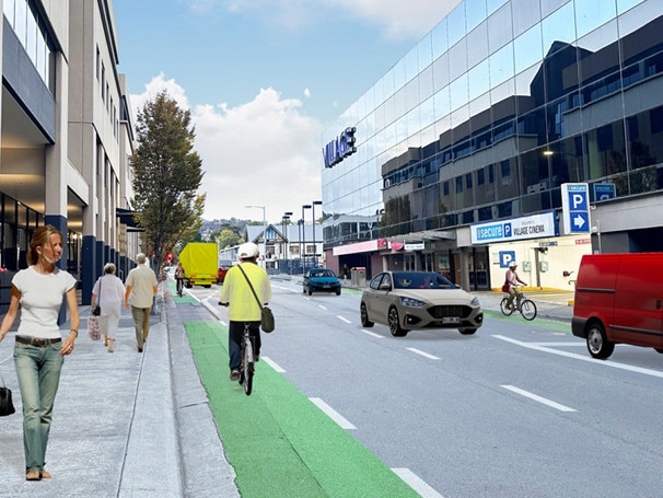 Concept design of Collins St bike lane trial. Picture: Hobart City Council