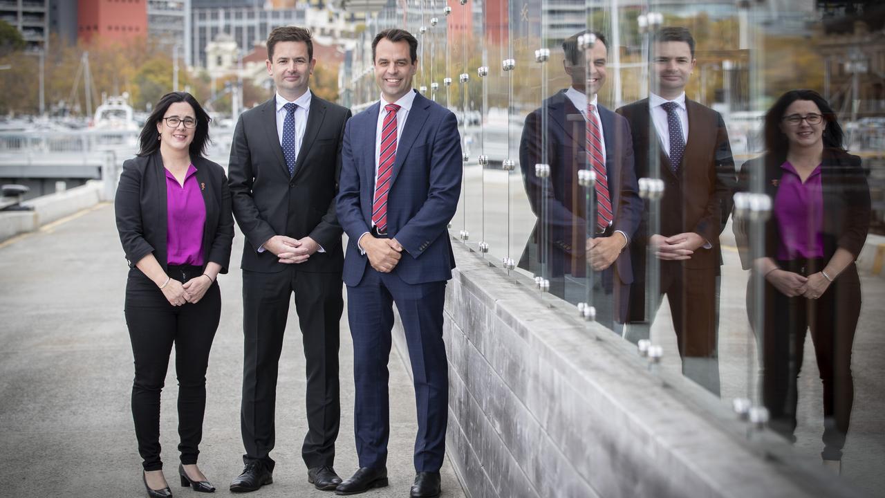 Shadow Cabinet announced, Ella Haddad MP, Labor Leader Dean Winter MP and Josh Willie MP at Hobart. Picture: Chris Kidd