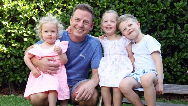 King of the radio ratings Ben Fordham with his children Marigold, Pearl and Freddy. Picture: David Swift