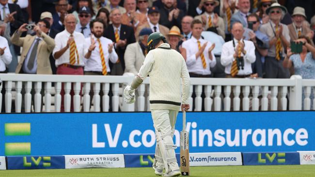 Nathan Lyon earned a standing ovation from the Lord’s crowd for his bravery. Picture: Getty