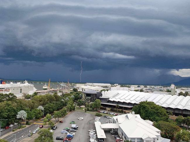 Cairns' Division 2 Councillor Matthew Tickner posted this photo, taken by his uncle, from the CBD, looking back on the storm coming through the southern suburbs.