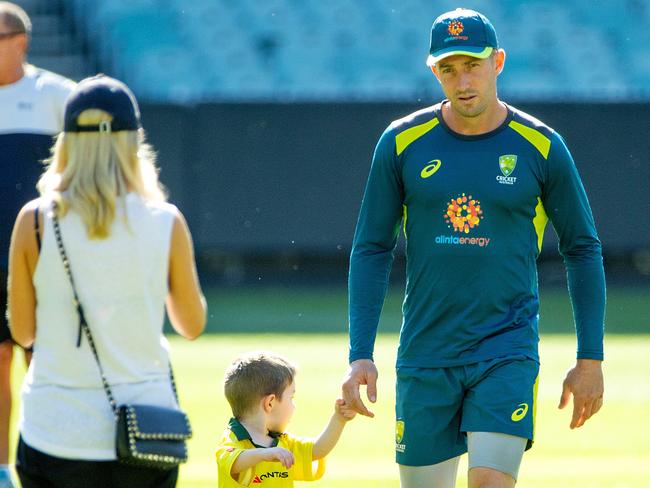 Shaun Marsh with son Austin. Picture: Mark Stewart