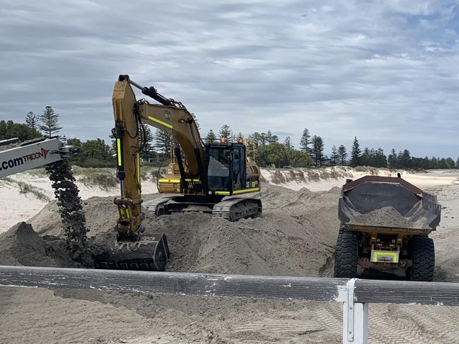 Sand carting at Semaphore beach this week. Picture: Paula Thompson