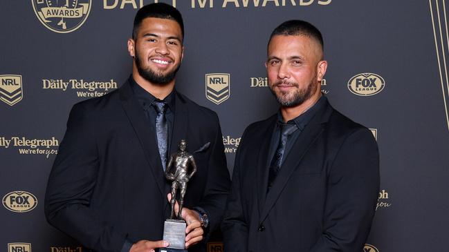 Gregor Haas, right, pictured with son Payne. Picture: NRL Photos/Gregg Porteous