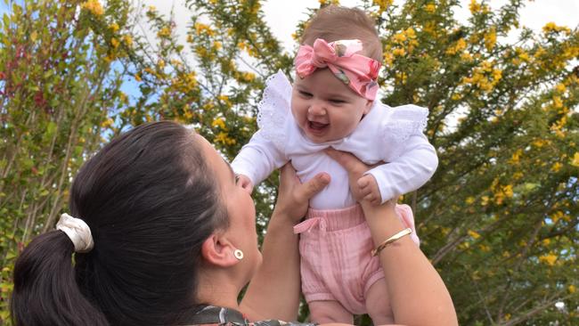 Marian mum Jacinta Rodrigues Teodoro with her daughter Vivienne, 5 months, who was voted Mackay's Most Stylish Baby for 2020. Picture: Heidi Petith