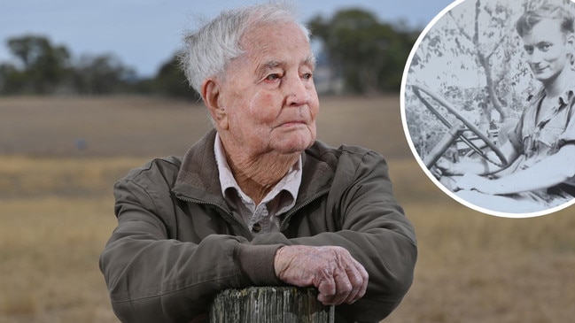 Colin Wagener, 106, at his home in the Adelaide Hills and inset, during his army service in Borneo. Main picture: Keryn Stevens