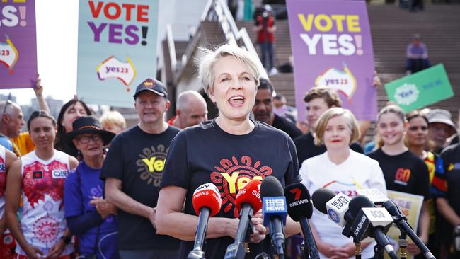 Tanya Plibersek joined the PM in Sydney during a run to promote the Yes campaign. Picture: NCA NewsWire/Sam Ruttyn