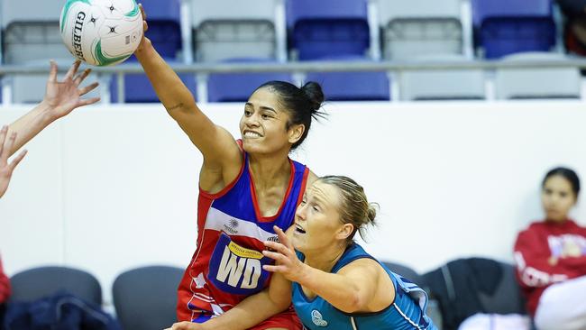 City West's Soli Ropati playing in the 2024 VNL semi-final. Picture: Grant Treeby/Netball Victoria.