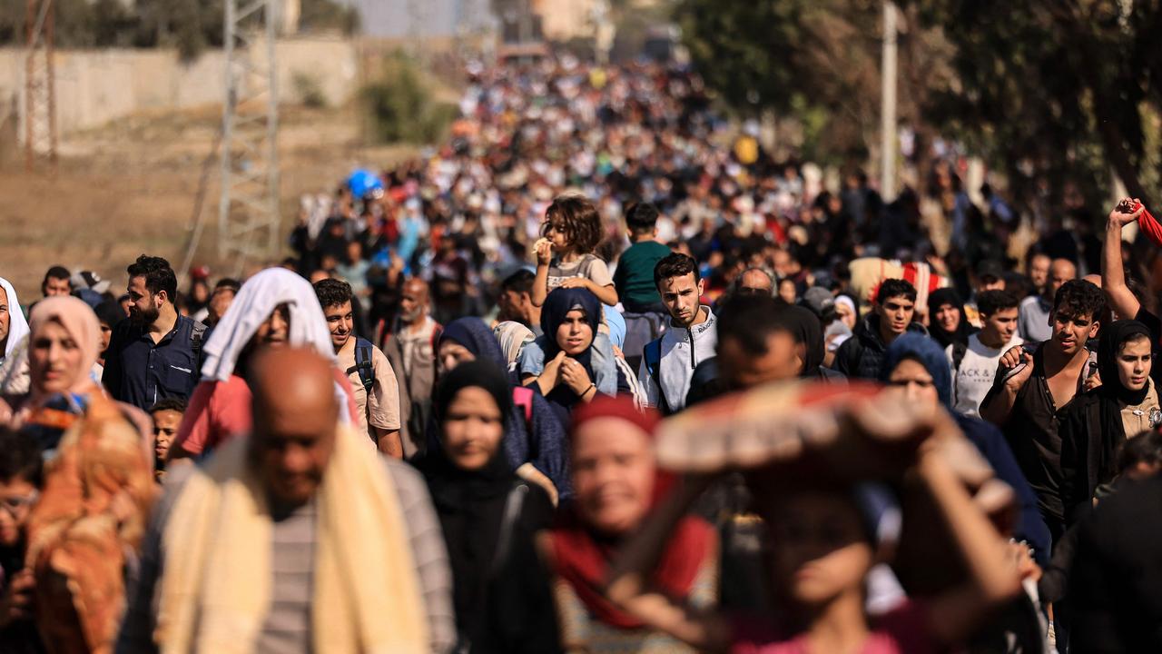 Palestinian families fleeing Gaza City and other parts of northern Gaza towards the southern areas. Picture: Mahmud Hams/AFP